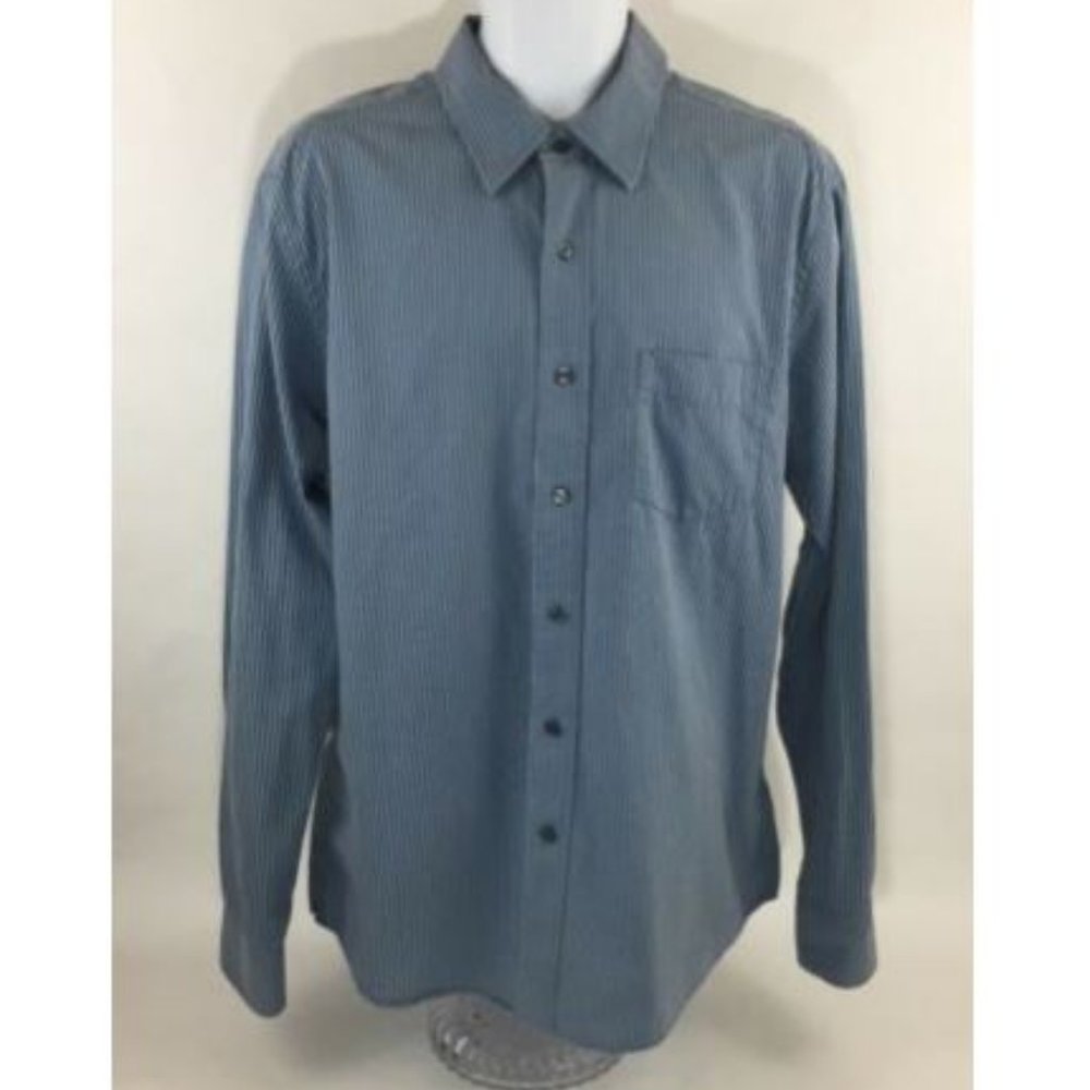 GAP Fitted Mens Size L Blue Striped Button Front Long Sleeve Casual Cotton Shirt
